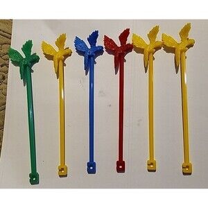 Vintage Parrot Swizzle Sticks Set of 6 Mid-Century Cocktail Tiki Bar Retro